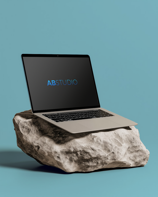 Laptop on a rock Mockup